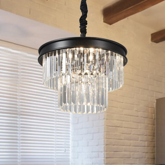 Postmodern Clear Crystal Glass Tiered Ceiling Light Chandelier 9/12-Lights Black 16/23 Wide

This