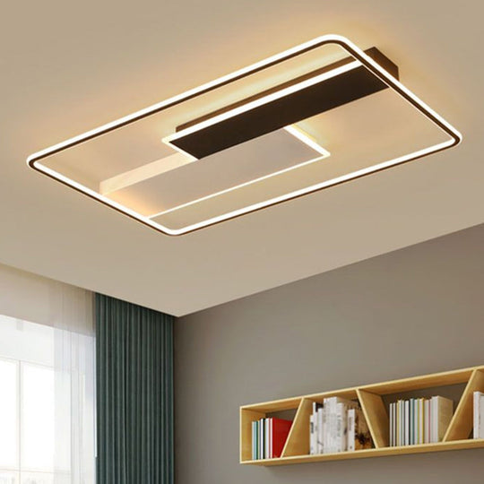 Modern Black LED Flush Ceiling Light Fixture - Aluminum Rectangular Design