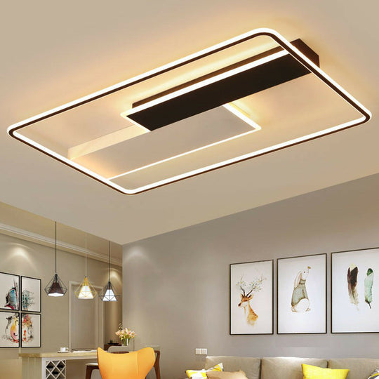 Modern Black LED Flush Ceiling Light Fixture - Aluminum Rectangular Design