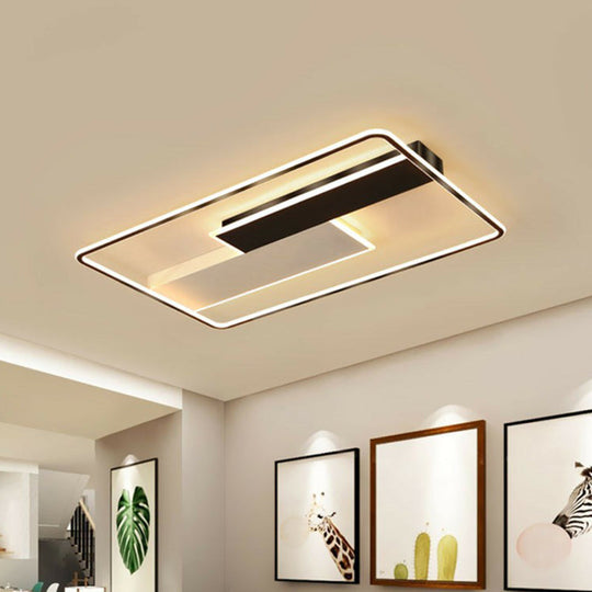 Modern Black LED Flush Ceiling Light Fixture - Aluminum Rectangular Design