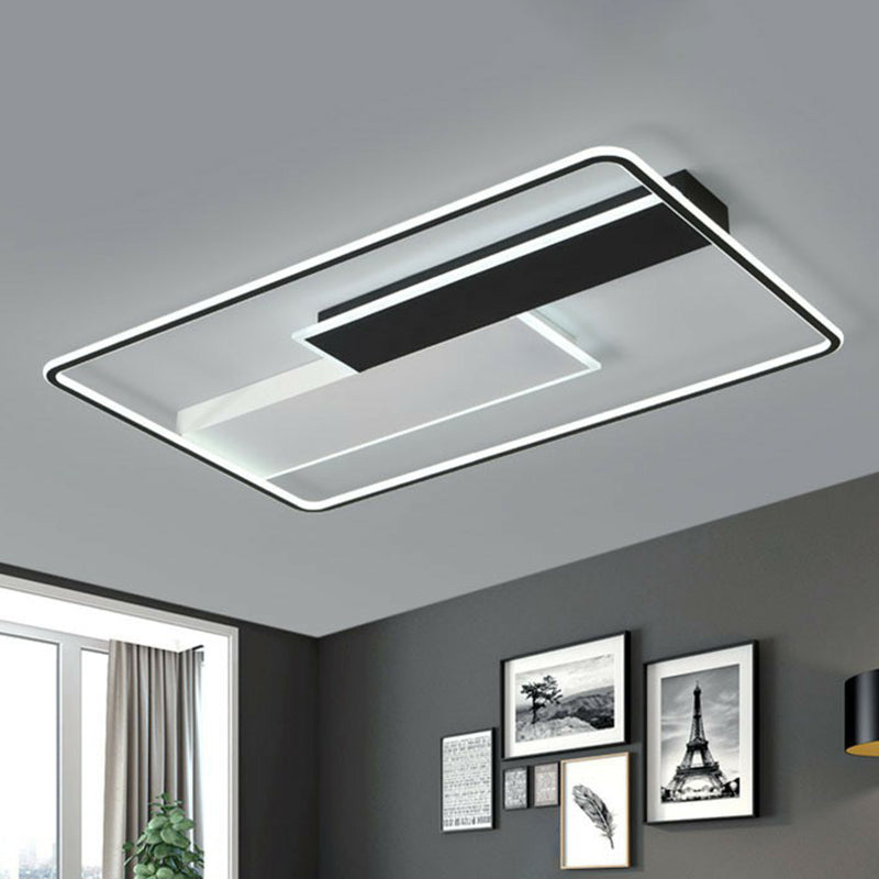 Modern Black LED Flush Ceiling Light Fixture - Aluminum Rectangular Design