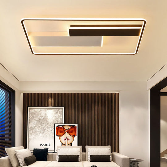 Modern Black LED Flush Ceiling Light Fixture - Aluminum Rectangular Design