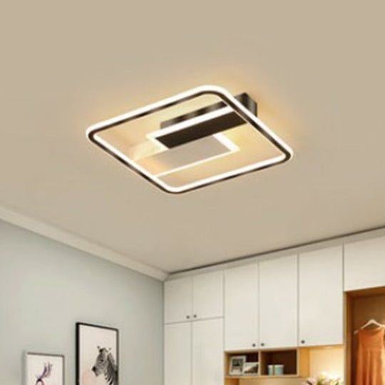 Modern Black LED Flush Ceiling Light Fixture - Aluminum Rectangular Design