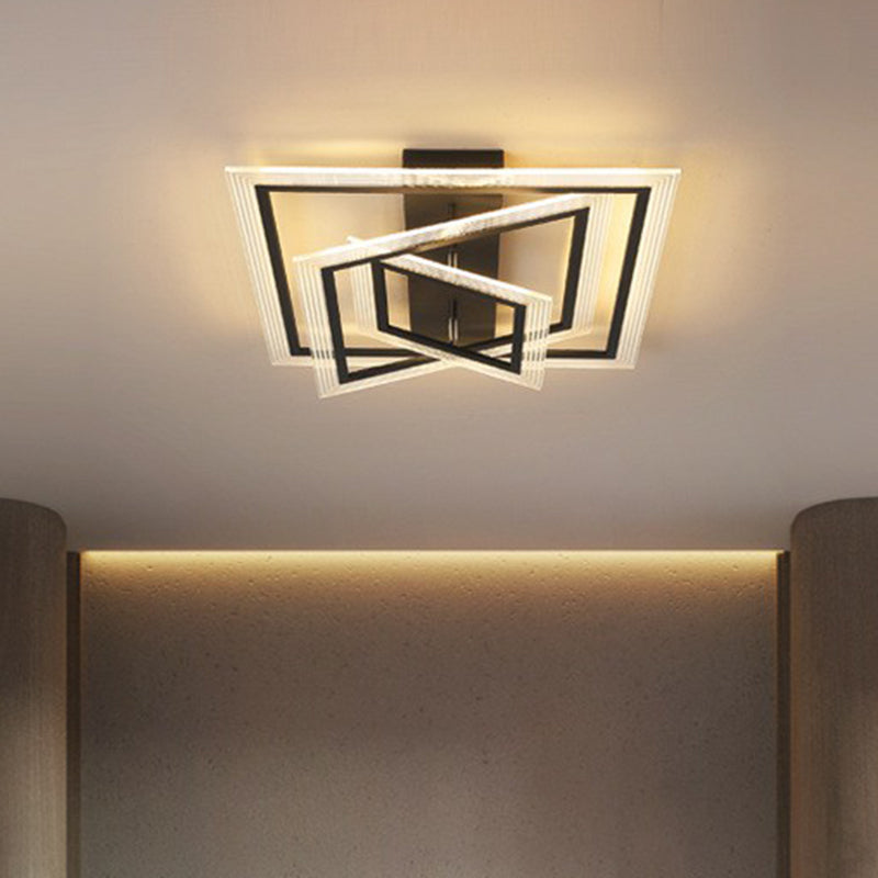 Minimalist Black LED Flush Mount Light Fixture for Living Room: Rectangle Acrylic Semi Flush