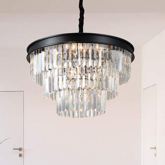 Postmodern Clear Crystal Glass Tiered Ceiling Light Chandelier 9/12-Lights Black 16/23 Wide

This