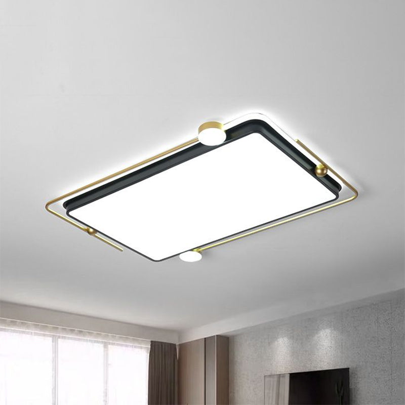 Modern Gold-Black Geometric Flush Ceiling Light: Led Mount Fixture For Contemporary Metal Bedroom