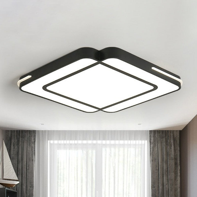 Modern Geometric Acrylic Led Ceiling Light For Living Room - Black Flush Fixture / White Square