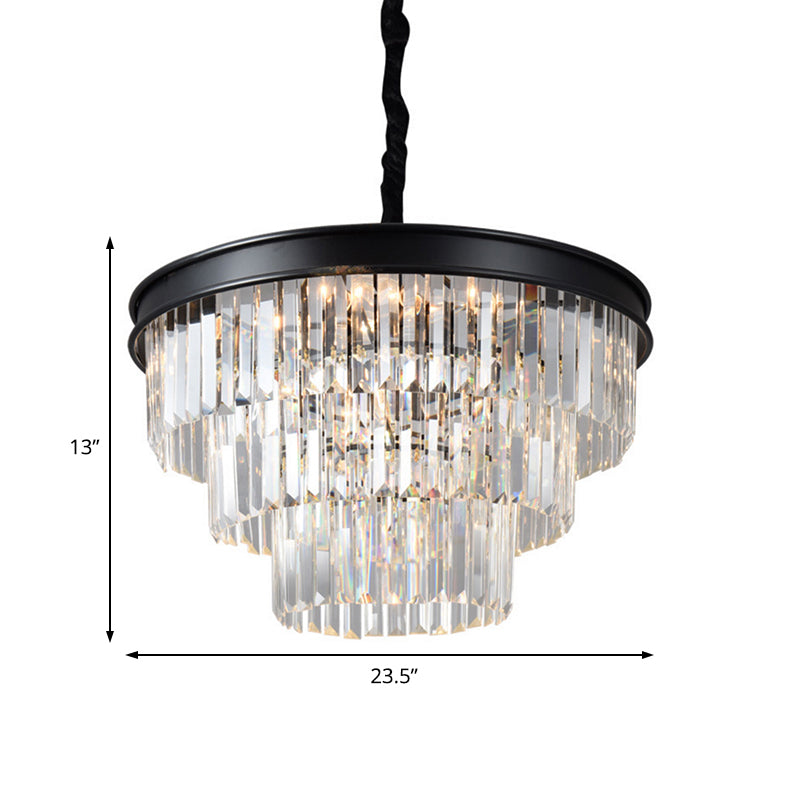 Postmodern Clear Crystal Glass Tiered Ceiling Light Chandelier 9/12-Lights Black 16/23 Wide

This