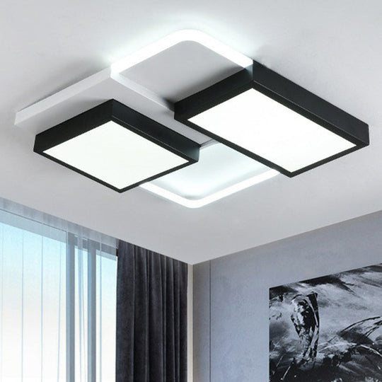 Modern Black Splicing Rectangle LED Flush Ceiling Light Fixture - Acrylic Design with Sleek Style