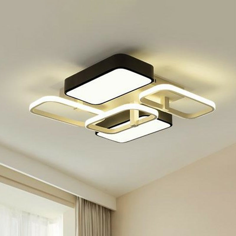 Minimalist Metallic Black And White Led Flush Mount Lighting Fixture - Splicing Design