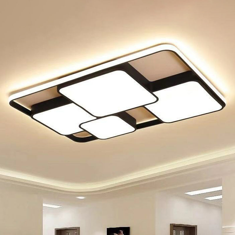 Modern Black LED Flushmount Ceiling Light: Splicing Square Aluminum Design