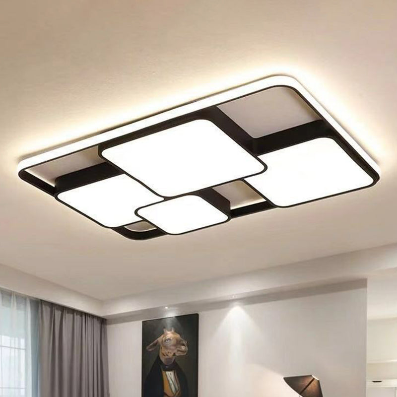 Modern Black LED Flushmount Ceiling Light: Splicing Square Aluminum Design