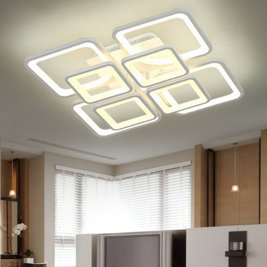 Nordic Rectangular Semi Flush Light in White - Acrylic LED Flush Mount Fixture for Living Room