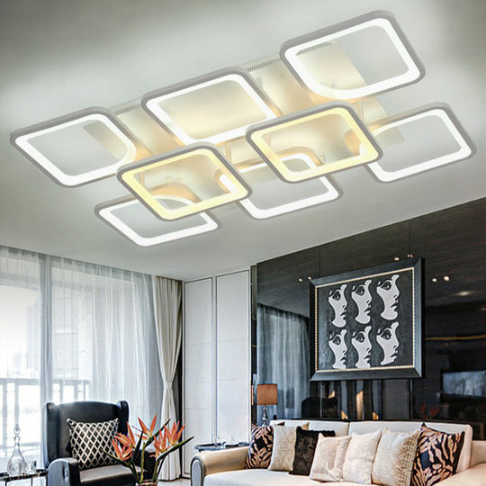 Nordic Rectangular Semi Flush Light in White - Acrylic LED Flush Mount Fixture for Living Room