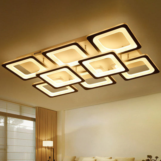 Nordic Rectangular Semi Flush Light in White - Acrylic LED Flush Mount Fixture for Living Room