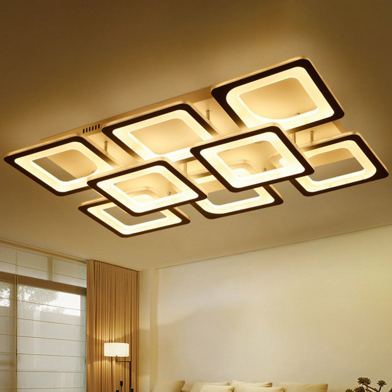 Nordic Rectangular Semi Flush Light In White - Acrylic Led Mount Fixture For Living Room