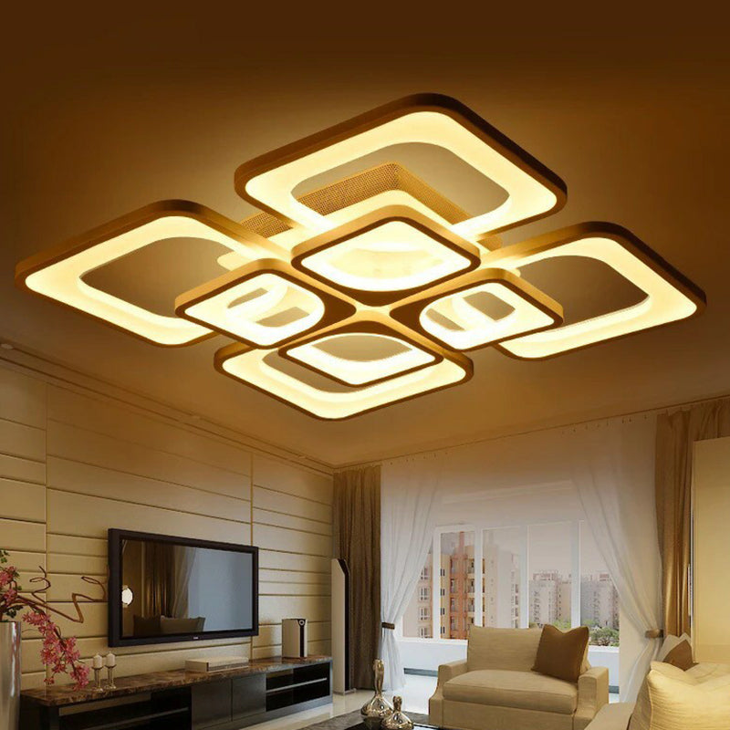 Nordic Rectangular Semi Flush Light in White - Acrylic LED Flush Mount Fixture for Living Room