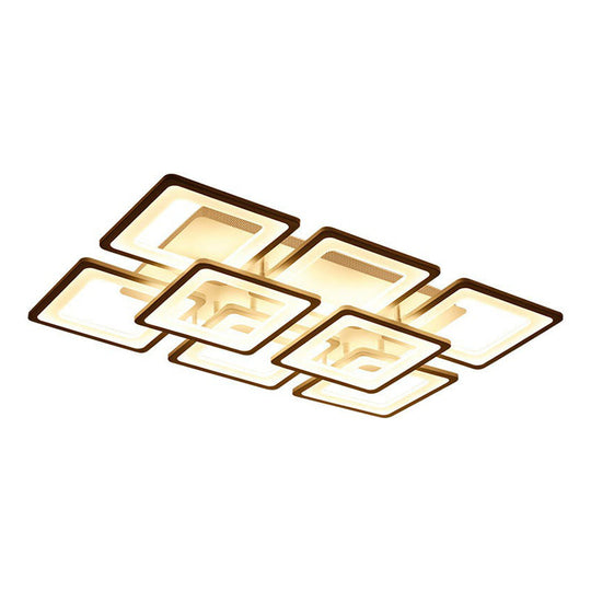 Nordic Rectangular Semi Flush Light in White - Acrylic LED Flush Mount Fixture for Living Room