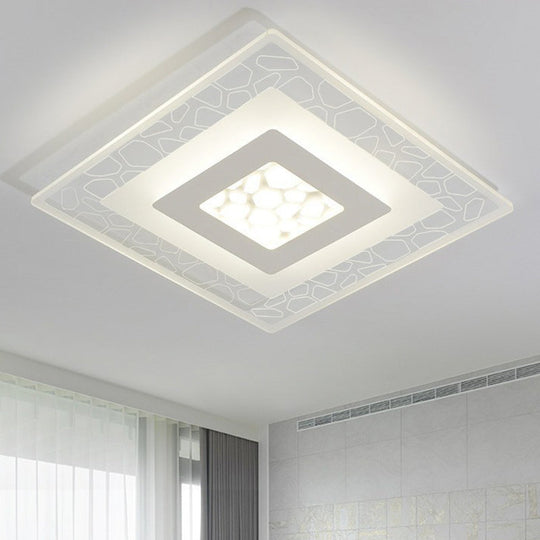 Modern Square Flush LED Ceiling Light Fixture for Bedroom, Clear Acrylic Design