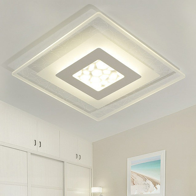 Modern Square Flush LED Ceiling Light Fixture for Bedroom, Clear Acrylic Design