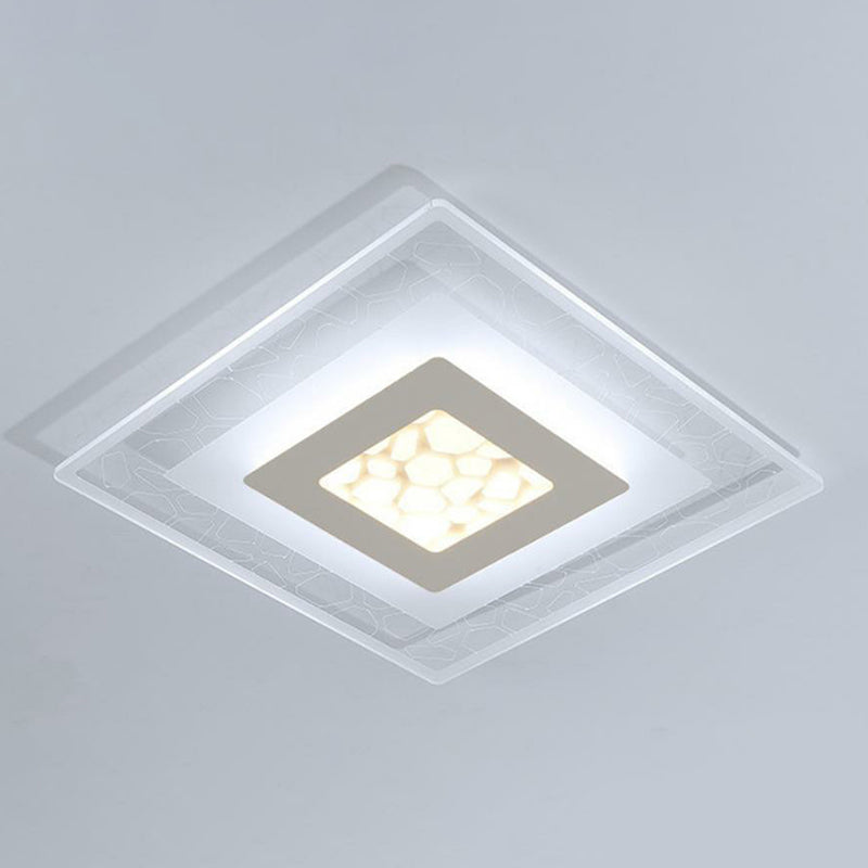 Modern Square Flush LED Ceiling Light Fixture for Bedroom, Clear Acrylic Design