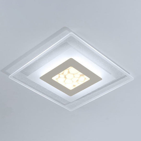 Modern Square Flush LED Ceiling Light Fixture for Bedroom, Clear Acrylic Design