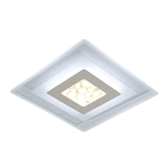 Modern Square Flush LED Ceiling Light Fixture for Bedroom, Clear Acrylic Design