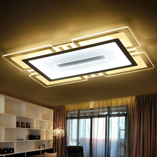 Minimalist Clear LED Flush Mount Fixture: Ultra-Thin Rectangular Living Room Lighting