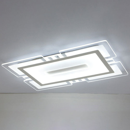 Minimalist Clear LED Flush Mount Fixture: Ultra-Thin Rectangular Living Room Lighting