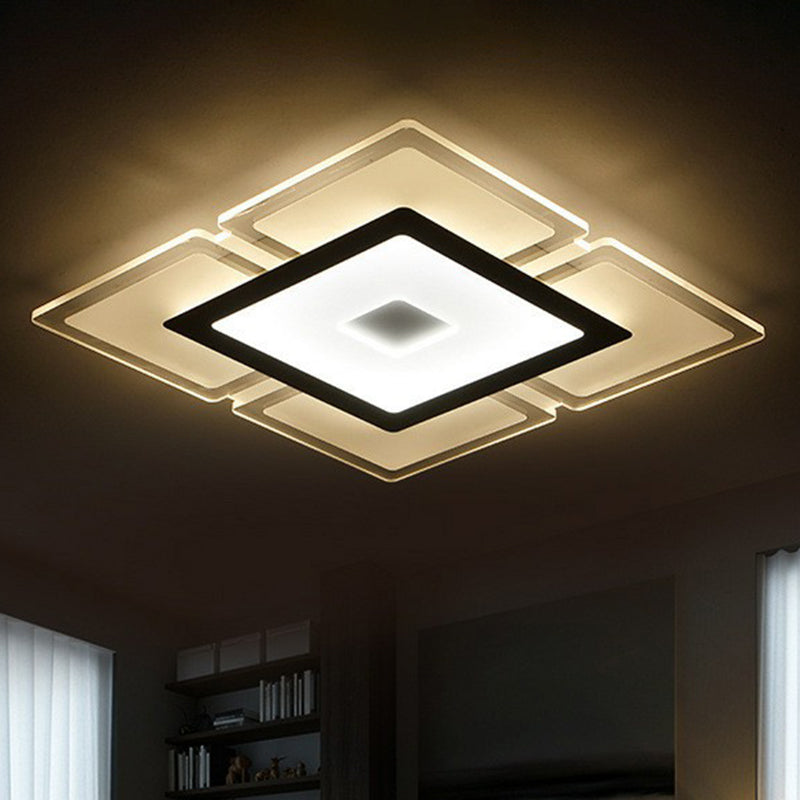 Minimalist Clear LED Flush Mount Fixture: Ultra-Thin Rectangular Living Room Lighting