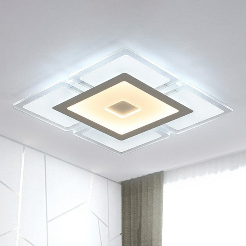 Minimalist Clear LED Flush Mount Fixture: Ultra-Thin Rectangular Living Room Lighting