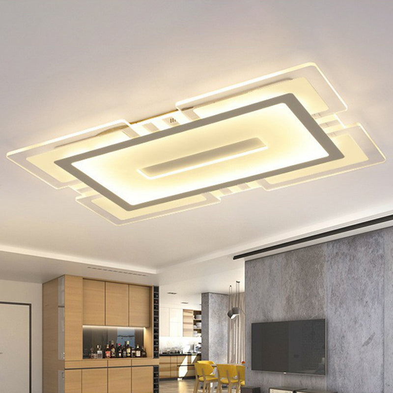 Minimalist Clear LED Flush Mount Fixture: Ultra-Thin Rectangular Living Room Lighting