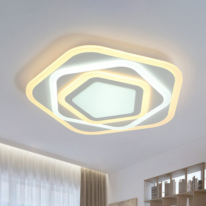 Ultra-Thin Acrylic Pentagonal Led Flush Mount Light - Minimalist White Fixture