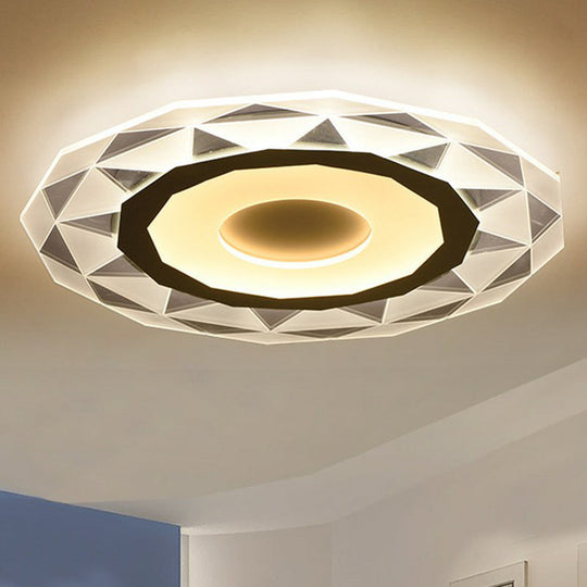 Metallic Circular Led Flush Mount Ceiling Light Fixture In Clear For Modern Living Room