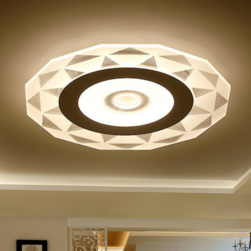 Metallic Circular Led Flush Mount Ceiling Light Fixture In Clear For Modern Living Room