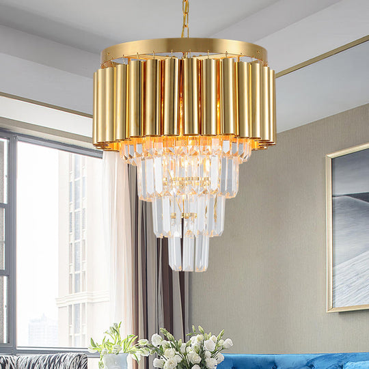 Postmodern Crystal & Metal Chandelier Light - 5/8/10 Lights, Gold Finish, 16"/19.5"/23.5" Wide