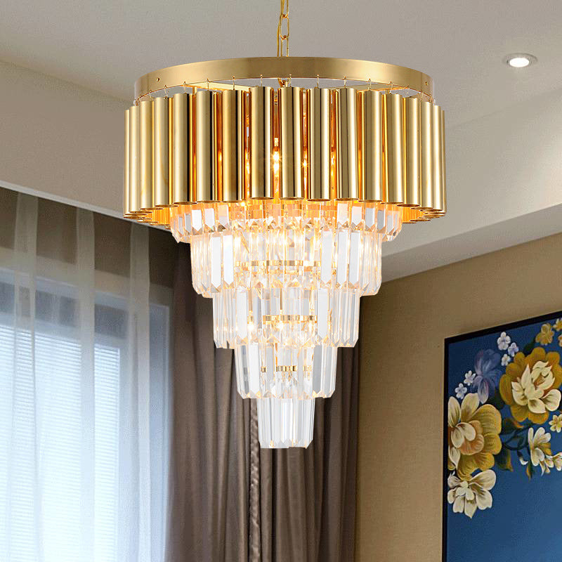 Postmodern Crystal & Metal Chandelier Light - 5/8/10 Lights, Gold Finish, 16"/19.5"/23.5" Wide