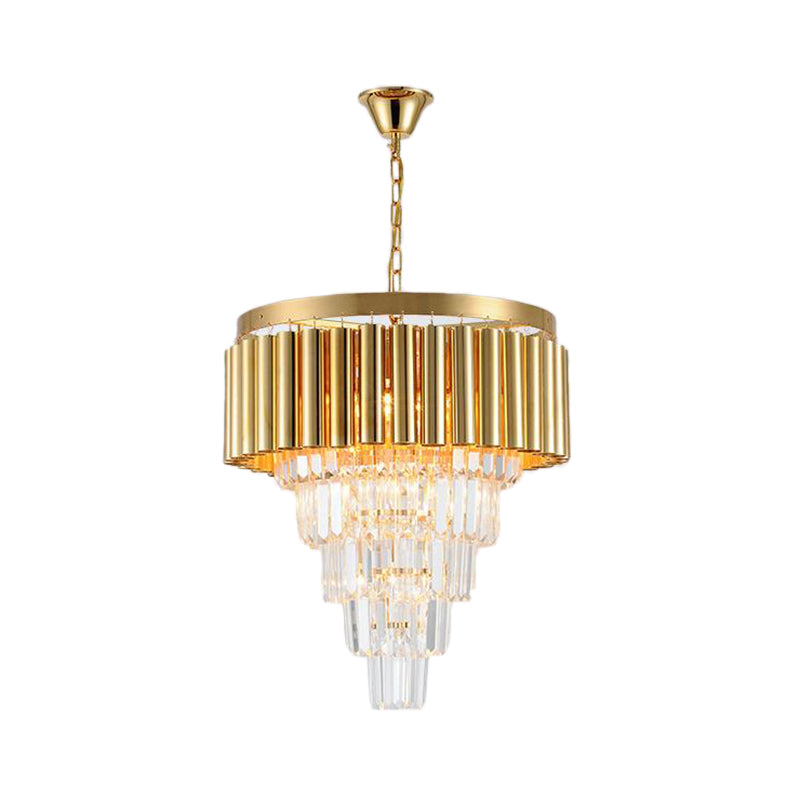 Postmodern Crystal & Metal Chandelier Light - 5/8/10 Lights, Gold Finish, 16"/19.5"/23.5" Wide