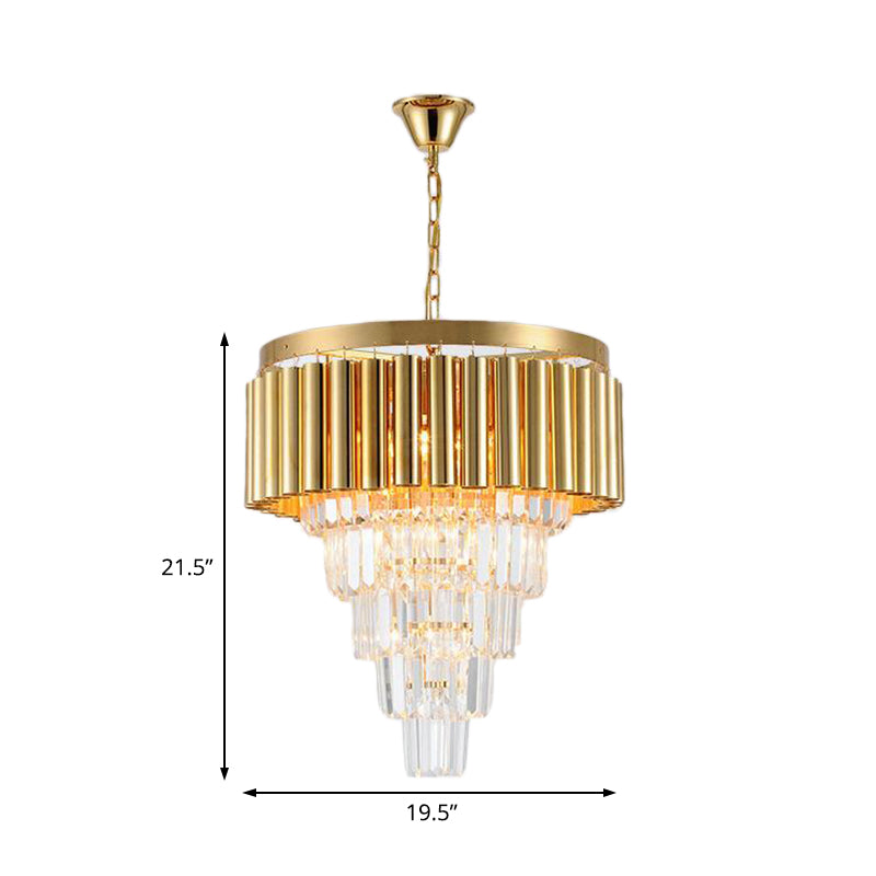 Postmodern Crystal & Metal Chandelier Light - 5/8/10 Lights, Gold Finish, 16"/19.5"/23.5" Wide