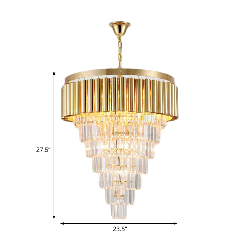 Postmodern Crystal & Metal Chandelier Light - 5/8/10 Lights, Gold Finish, 16"/19.5"/23.5" Wide