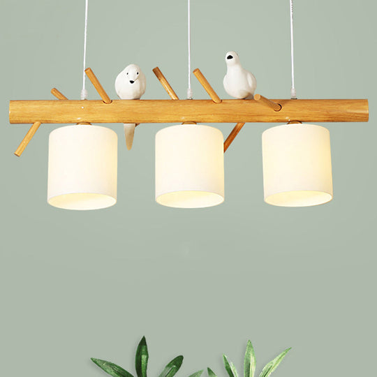 Modern Branch Island Pendant Light With Led Wood Dining Room Ceiling And Cream Glass Shade