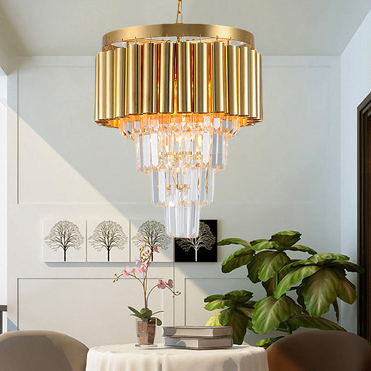 Postmodern Crystal & Metal Chandelier Light - 5/8/10 Lights, Gold Finish, 16"/19.5"/23.5" Wide