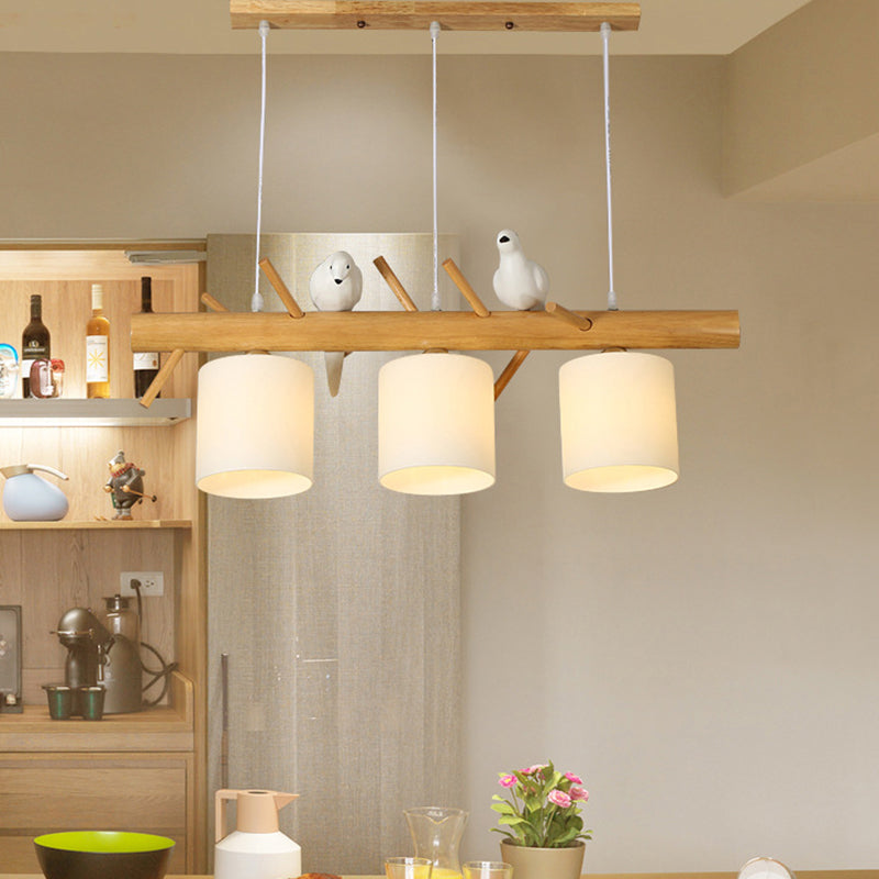 Modern Branch Island Pendant Light With Led Wood Dining Room Ceiling And Cream Glass Shade