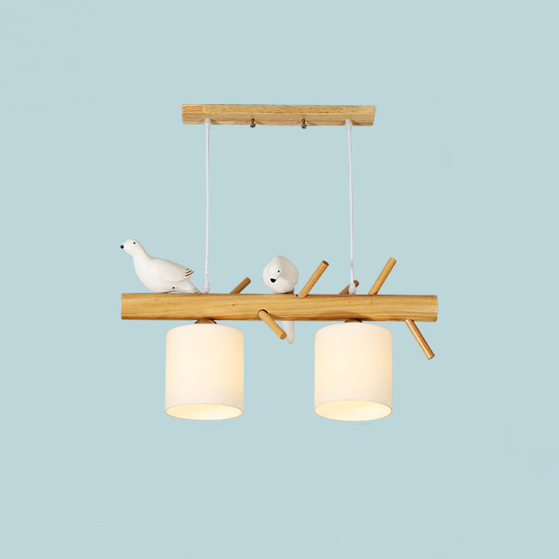 Modern Branch Island Pendant Light With Led Wood Dining Room Ceiling And Cream Glass Shade