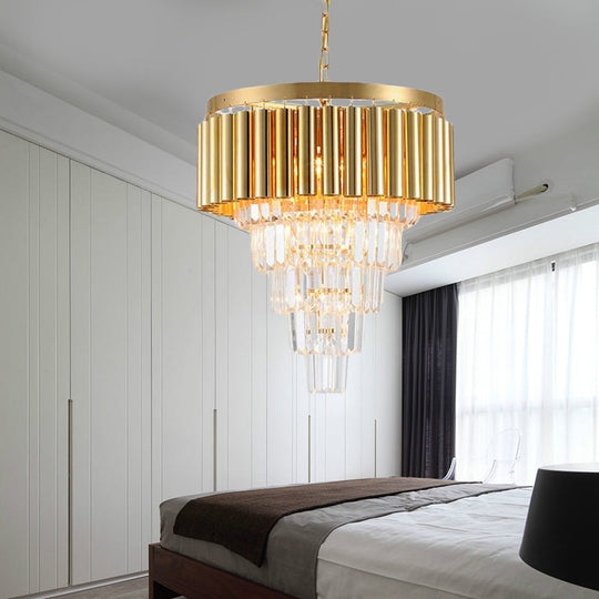 Postmodern Crystal & Metal Chandelier Light - 5/8/10 Lights, Gold Finish, 16"/19.5"/23.5" Wide