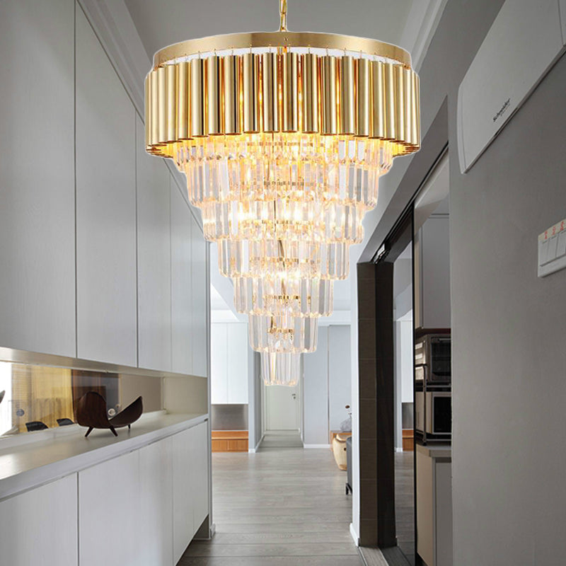 Modern Conical Chandelier Light With Crystal And Metal Accents - 5/8/10 Lights Ceiling Fixture In