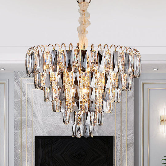 Contemporary Gold Crystal Block Chandelier - 4-Light Tapered Ceiling Light