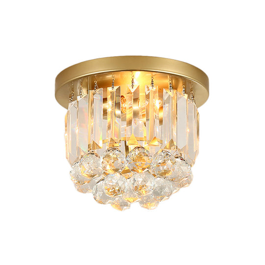 Postmodern Drum Ceiling Light with Crystal Shade - Metal Flush Mount, 2 Lights for Corridor