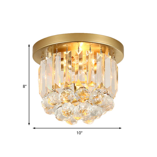 Postmodern Drum Ceiling Light with Crystal Shade - Metal Flush Mount, 2 Lights for Corridor