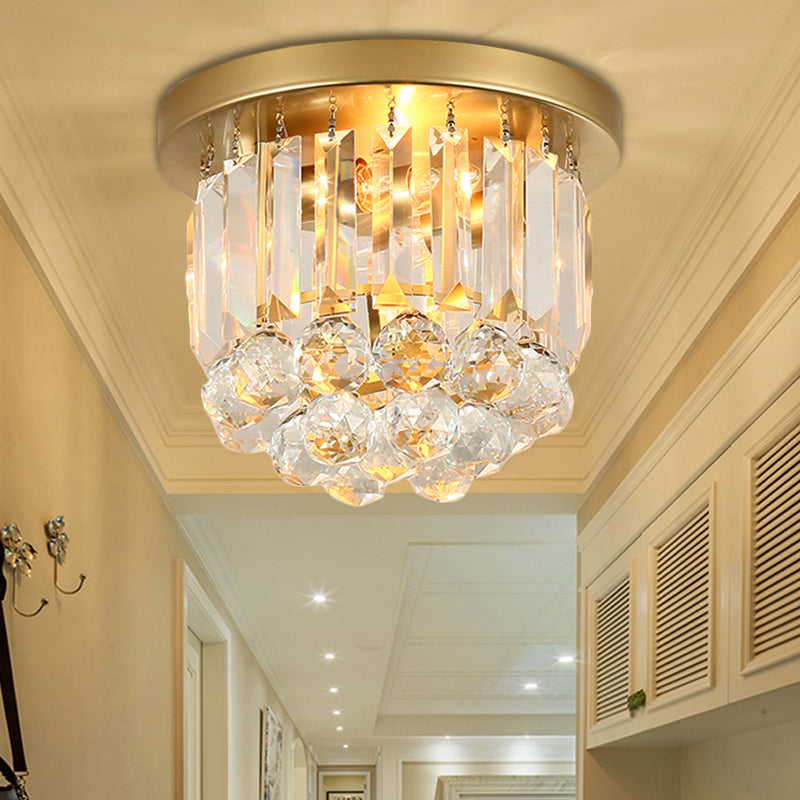 Postmodern Drum Ceiling Light with Crystal Shade - Metal Flush Mount, 2 Lights for Corridor